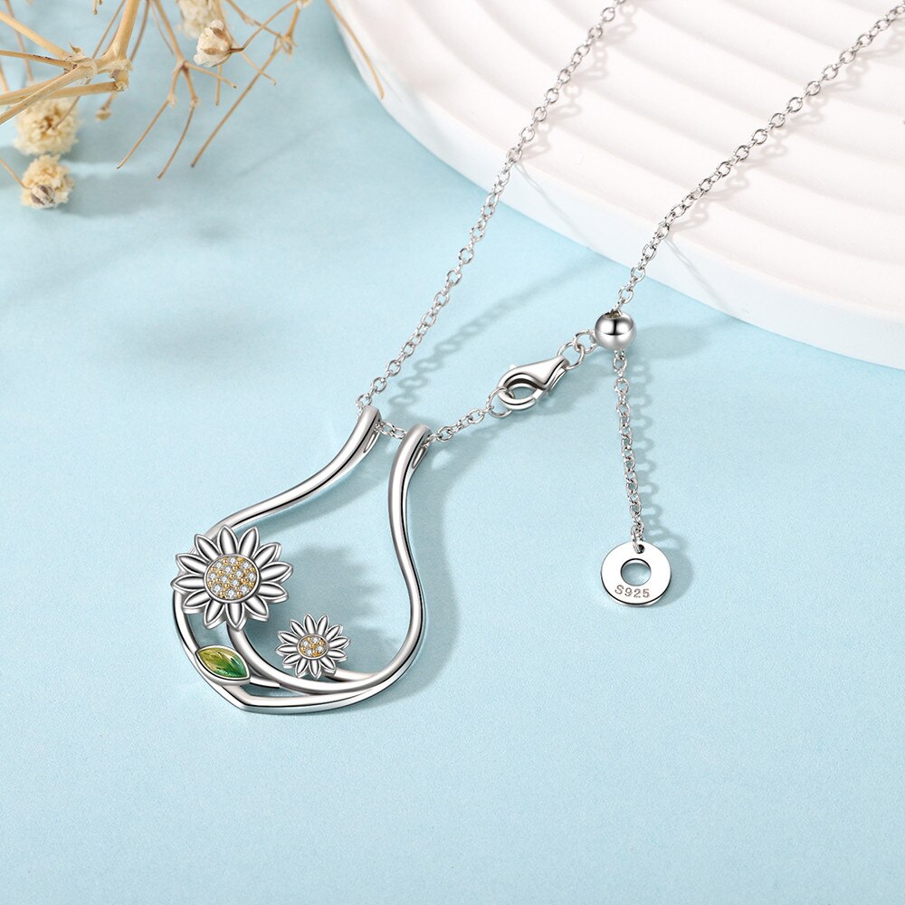 Moonmory 925 Sterling Silver Cz Ring Holder Necklace Adjustable Length Rotatable Sunflower Women's Ring Holder Necklace - Charlie Dolly