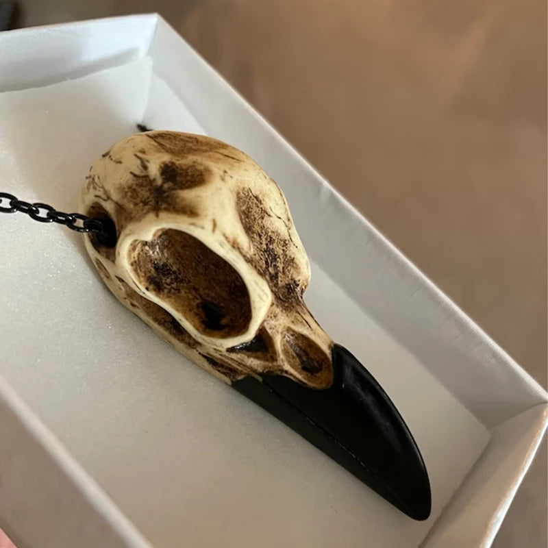 Raven Skull Necklace Halloween Jewelry Gothic Necklace, Raven Jewellery Gift Idea Spooky Scary Plague Doctor Witch - Charlie Dolly