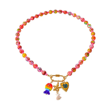 Fish, Starfish and Shell Colorful Handmade Boho Necklace