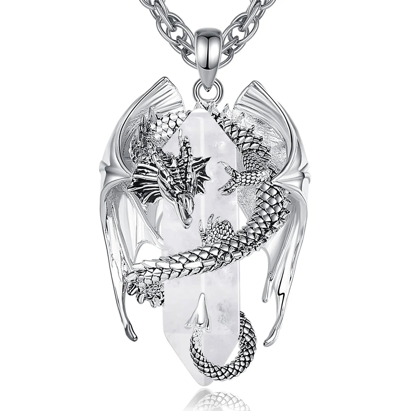 Natural Clear Quartz Dragon Pendant Necklace, Hexagonal Healing Crystal Amulet
