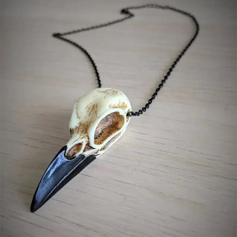 Raven Skull Necklace Halloween Jewelry Gothic Necklace, Raven Jewellery Gift Idea Spooky Scary Plague Doctor Witch - Charlie Dolly