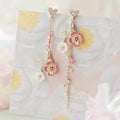 Korean Style Flower Asymmetrical Dangle Earrings for Women Shiny Rhinestone Long Tassel Cute Cat Earring Sweet Jewelry - Charlie Dolly