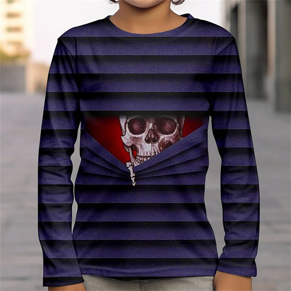 Halloween Tees 3d Skull Optical Illusion T Shirts For Children Clothes Fteenagers Boys Wear Large Eyeball T-Shirt For A Boy 2023 - Charlie Dolly