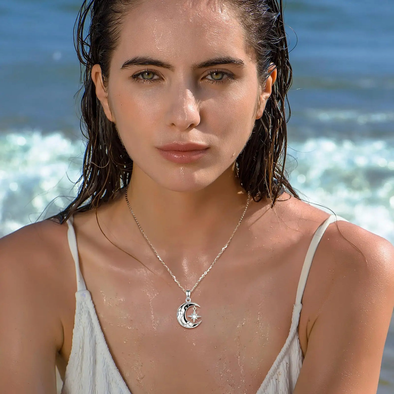 Celestial Moon Cat Necklace with Moonstone, S925 Sterling Silver