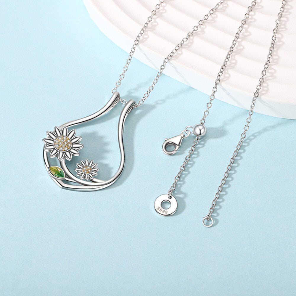 Moonmory 925 Sterling Silver Cz Ring Holder Necklace Adjustable Length Rotatable Sunflower Women&#39;s Ring Holder Necklace - Charlie Dolly