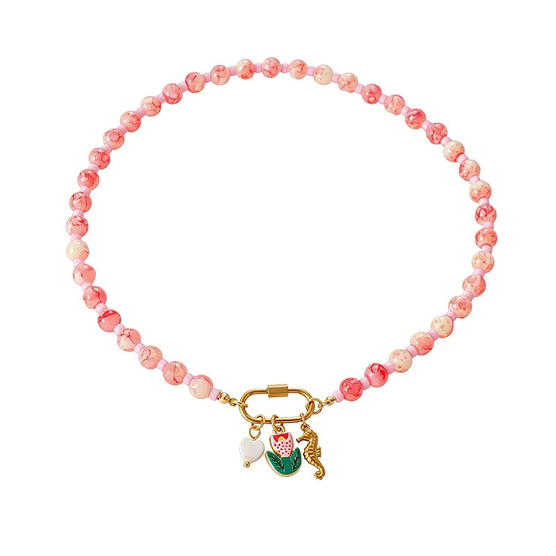 Summer Fish Starfish Shell Pendant Necklace for Women Trendy Colorful Beaded Handmade Necklaces Boho Statement Jewelry
