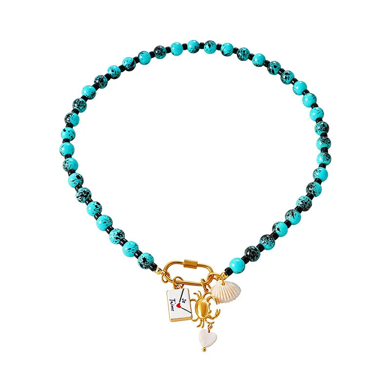 Summer Fish Starfish Shell Pendant Necklace for Women Trendy Colorful Beaded Handmade Necklaces Boho Statement Jewelry