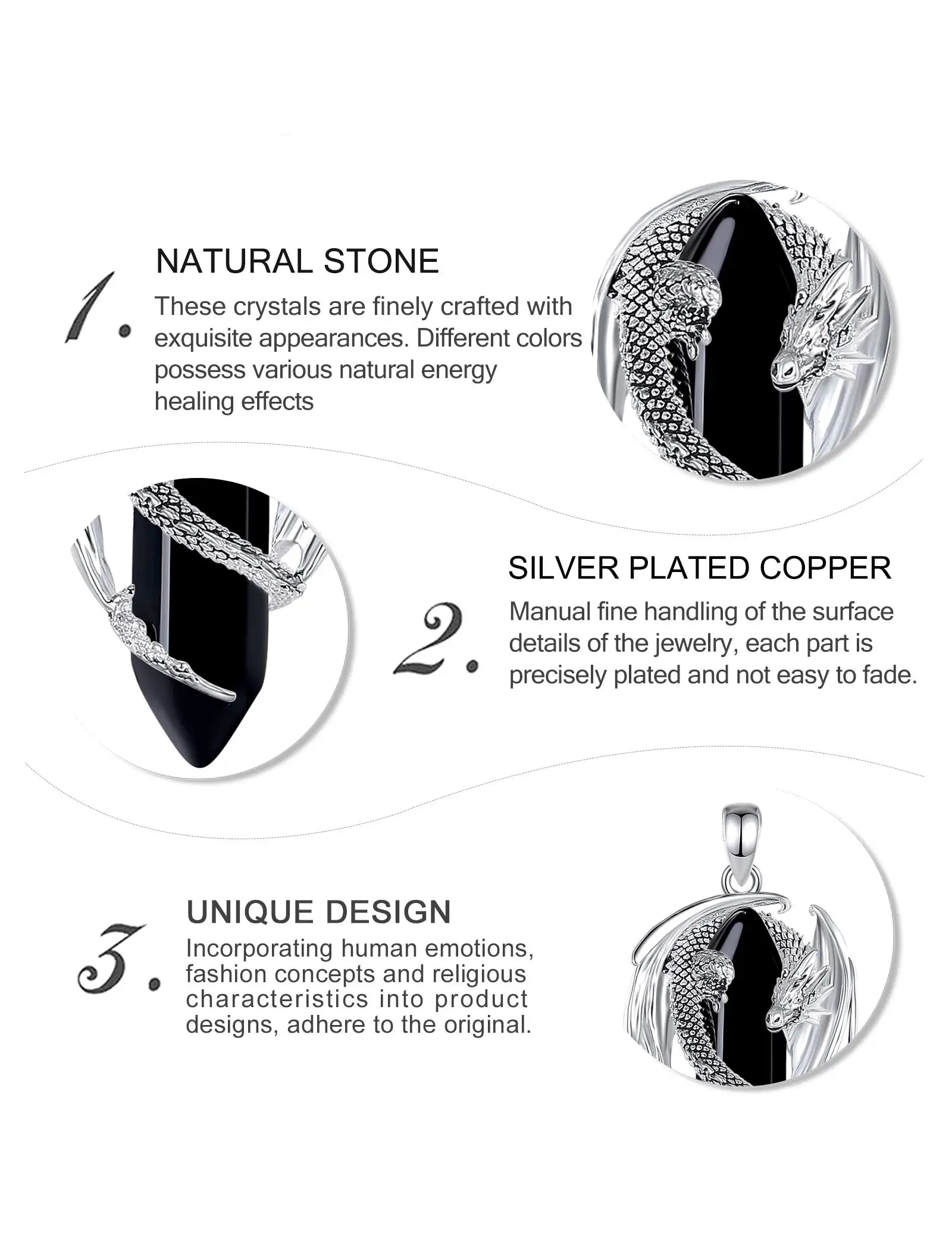 Eudora Dragon Twining Hexagonal Natural Obsidian Prismatic Necklace Punk Turquoise Amethyst Jade Pendant Malachite Jewelry Gift