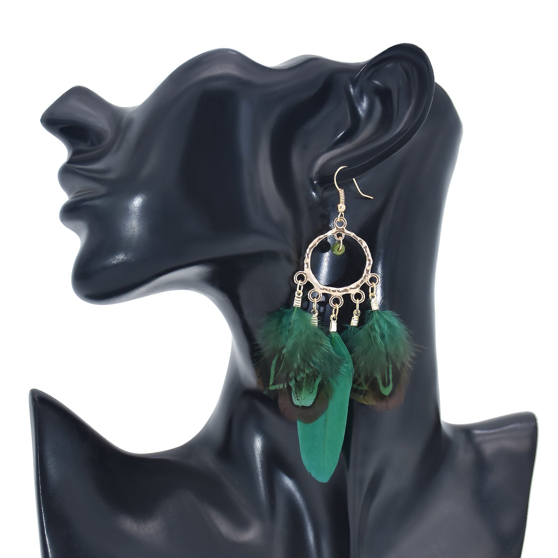 Bohemian Ethnic Round Green Rice Bead Feather Earrings for Women Retro Simple Temperament Dangle Earrings Party Wedding Jewelry - Charlie Dolly