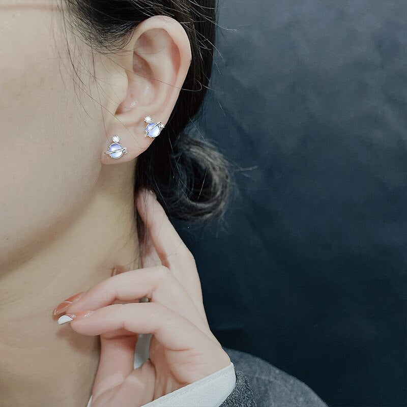 Angel and Devil Stud Earrings Asymmetric Opal Planet Astronaut Cute Animal Cat Earrings For Women Party Jewelry - Charlie Dolly