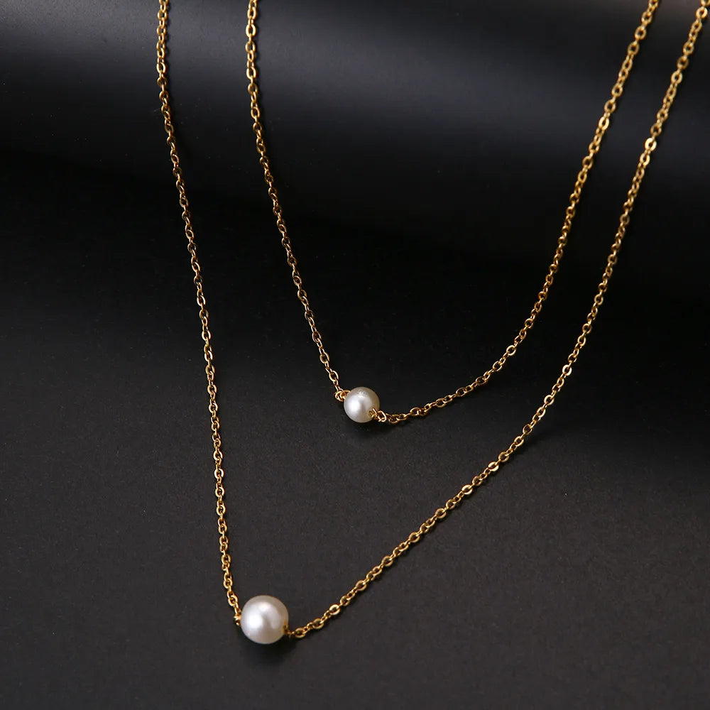 Stainless Steel Necklaces Fashion Multilayer Style Pearl "V" Simple Geometry Necklace For Women Jewelry Party Friends Gifts 2022 - Charlie Dolly