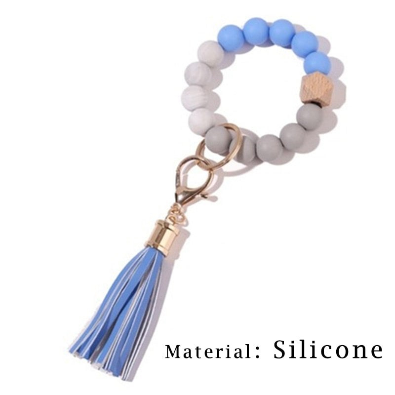 Silicone Keyring For Women Tassel Wood Beads Bracelet Keychain For Keys Multicolor Keychain Wholesale Accessories - Charlie Dolly