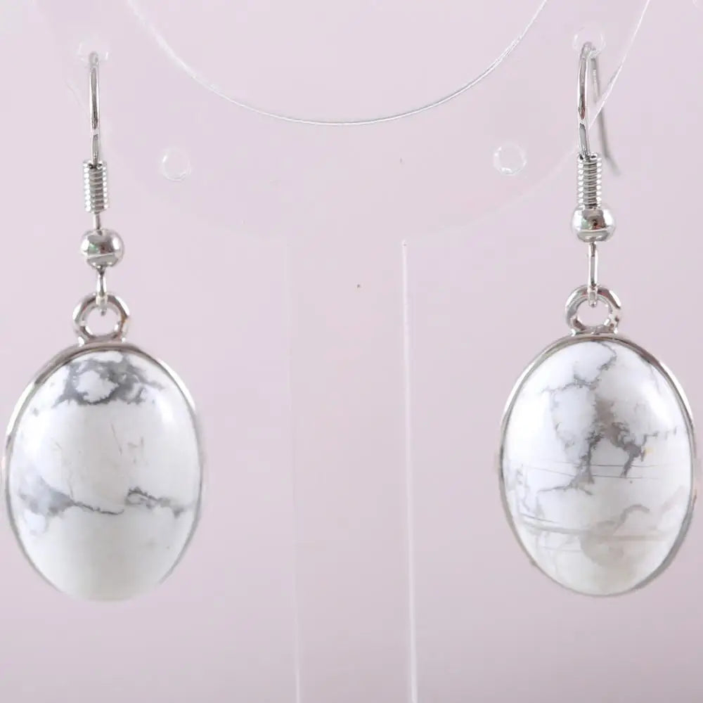 Natural Stone White Opal Howlite Dangle Earrings for Women Gem Blue Lapis Cabochon CAB Oval Beads Drop Earrings