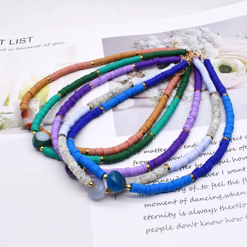 New Boho Natural Natural irregular stone Necklace Colour Soft Polymer Clay Beads Choker Necklace Beach Femme Jewelry Gift