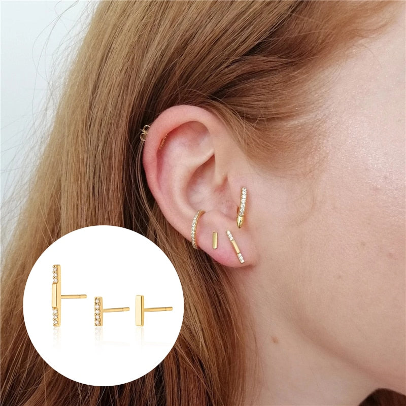 CANNER 3/4/5 pieces/set Small Simple Gold Color Cubic Zirconia Piercing Small Ear Stud Drop Earrings for Women Jewelry Gifts - Charlie Dolly