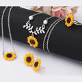 Fashion Creative Sunflower Sun Flower Rose Gold, Gold-Color, Silver-Color Necklace,4 Sets Of Accessories,Trendy Daisy Jewelry - Charlie Dolly