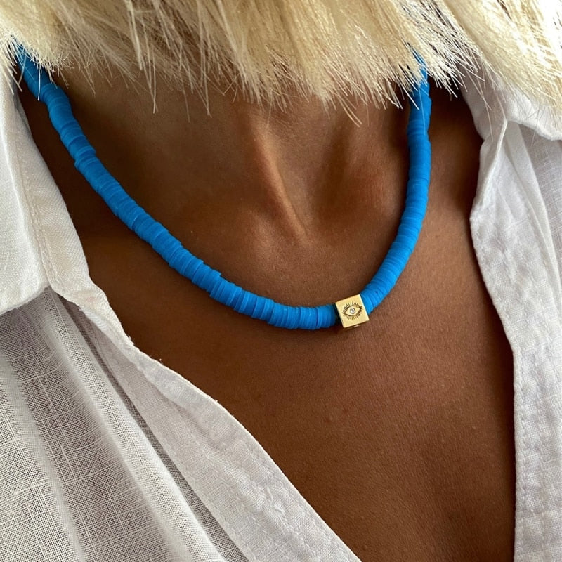 Boho Classic Vintage Jewelry Necklace For Woman heart shell Turkish Eyes Accessories Short Choker Fashion Charm - Charlie Dolly