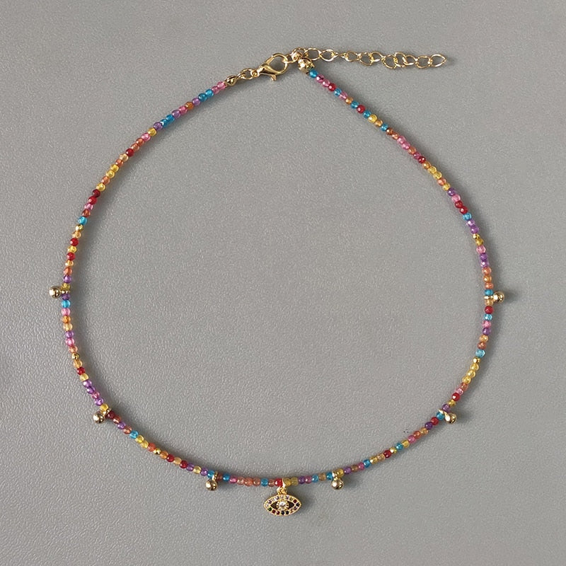 Hand-Made Exquisite Natural Stone Beaded Necklace Charm Eye Pattern Accessory Pendant Women Retro Fashion Neck Jewelry Колье - Charlie Dolly