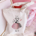New Women's Casual Canvas Bag Pink Ballet Dance Girl Print Shopping Bag Lady Handbag Reusable Large Capacity Tote Bags - Charlie Dolly
