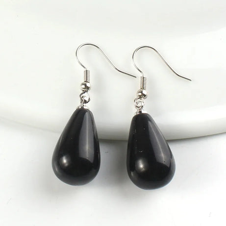 Obsidian Rose Quartz Teardrop Healing Earrings Jewelry
