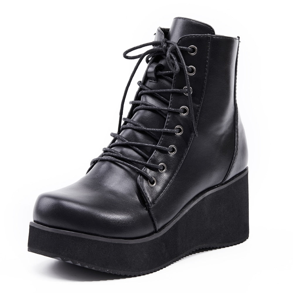 JIALUOWEI New Style Unisex's Shoes Punk Wedge Heel 7cm Pink Holographic Leather Halloween Costumes Gothic Ankle boots - Charlie Dolly