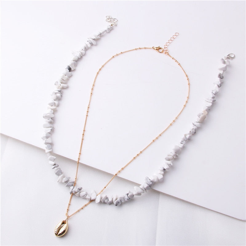 Bohemian Multilayer Necklace Rhodonite Blue Stone Red Coral Handmade Necklaces for Women Shell Pendant Necklace Party Jewelry - Charlie Dolly