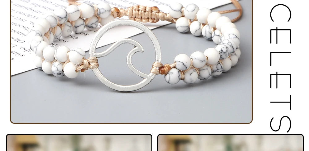 Boho Ocean Waves Bracelets Vintage Natural Stone Black Onyx Tiger Eye Beads Bracelet & Bangle Women Men Yoga Wristchain Jewelry