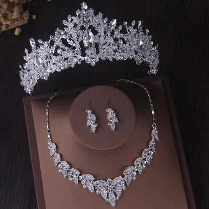 Gorgeous Silver Color Crystal Bridal Jewelry Sets Fashion Tiaras Crown Earrings Choker Necklace Women Wedding Dress Jewelry Set