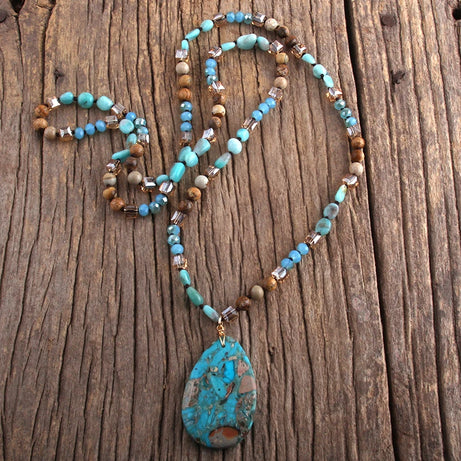 RH Fashion Bohemian Jewelry 6mm Natural Stones Crystal With Semi Precious Dorp Pendant Necklaces For Boho Necklace - Charlie Dolly
