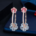 CWWZircons Designer Elegant Micro Pave Blue Red CZ Light Gold Color Big Round Flower Hoop Earrings for Women Jewelry Gift CZ810 - Charlie Dolly