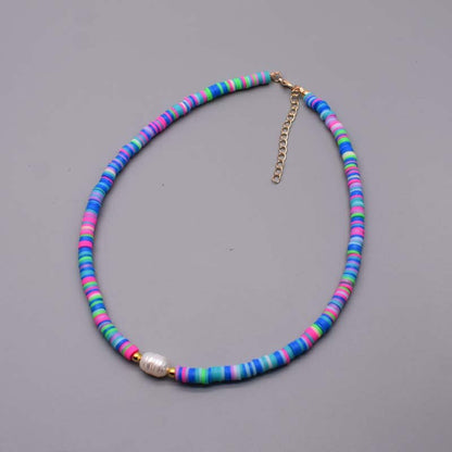 New Colour Boho Natural Fresh Water Pearl Necklace Color Soft Polymer Clay Beads Choker Necklace Beach Femme Jewelry Gift