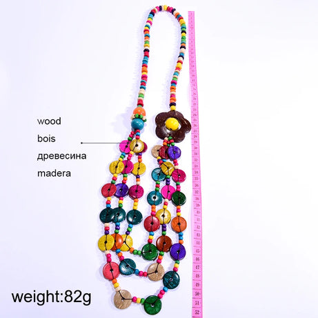 Wood Flower Multilayer Bead Collar Necklace Jewelry