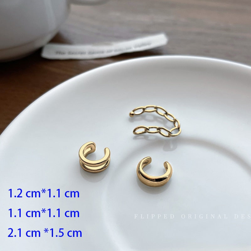 Korean Zircon Small Ear Cuff Set Ear Clips Vintage Gold Color Earcuff Cute Cartilage No Pierced Clip Earrings Women's Jewelry - Charlie Dolly