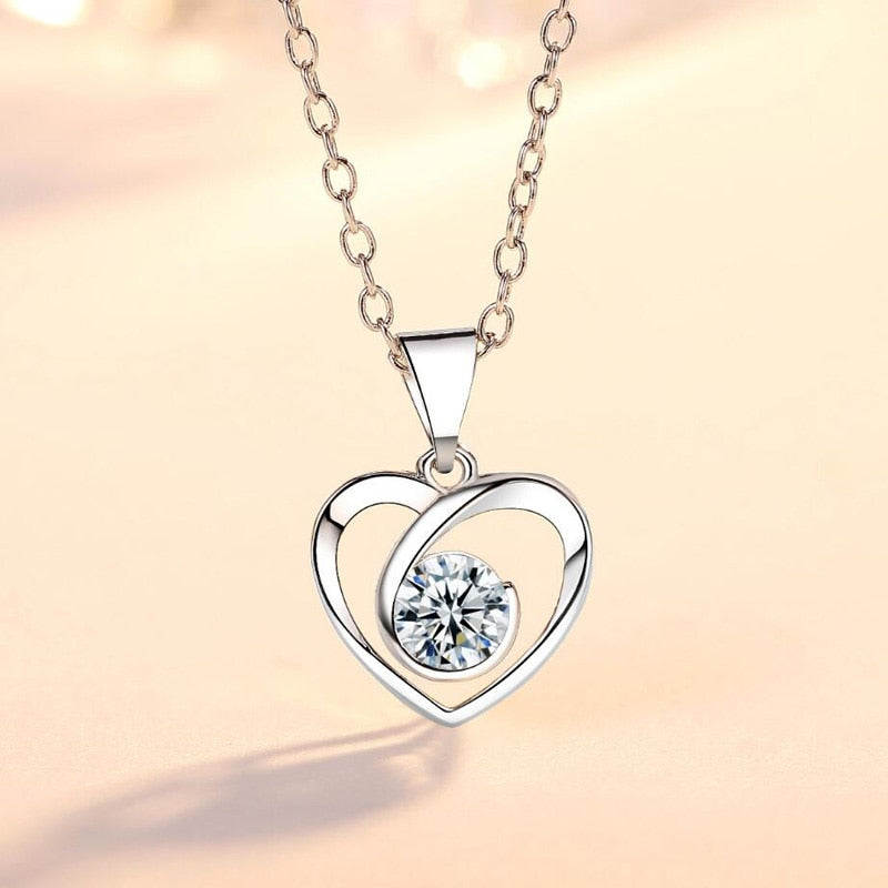 KOFSAC New Luxury Crystal CZ Heart Pendant Choker Necklace 925 Sterling Silver Chain Necklaces For Women Wedding Jewelry Gifts - Charlie Dolly