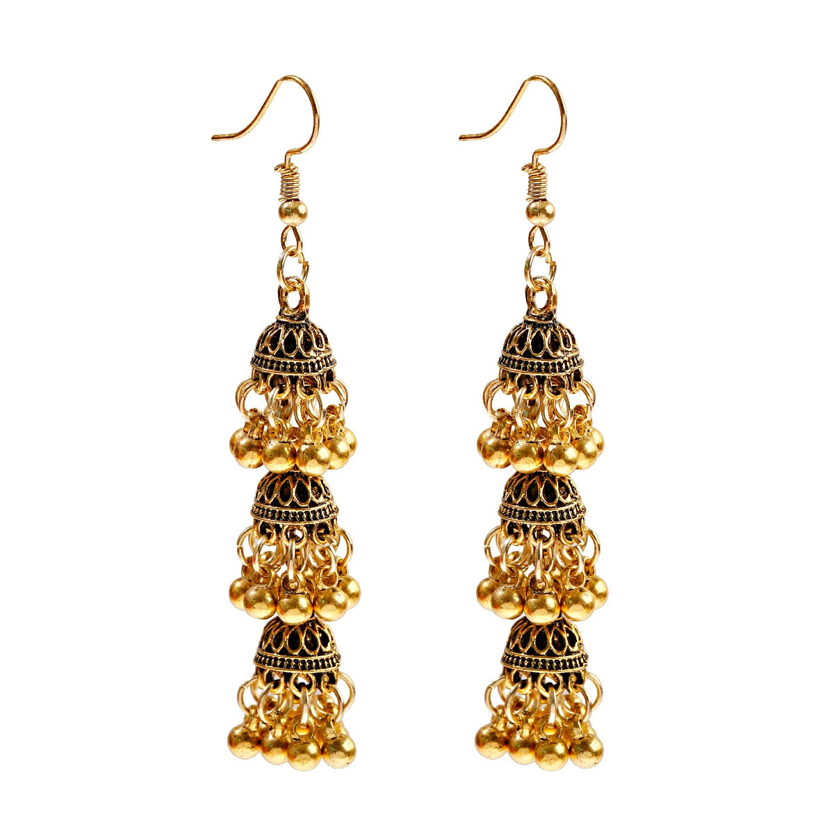 أقراط هندية على شكل أجراس فضية اللون عرقية للنساء أقراط Jhumka التركية العتيقة مجوهرات بوهو بيجو