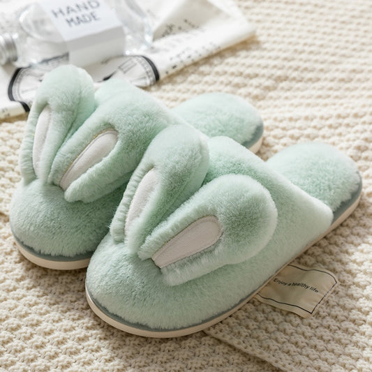 Women Warm Faux Fur Slippers Cute Rabbit Ear Lovers Indoor Slipper Soft Plush Anti-slip Winter Female Home Floor Shoes SH462 - Charlie Dolly