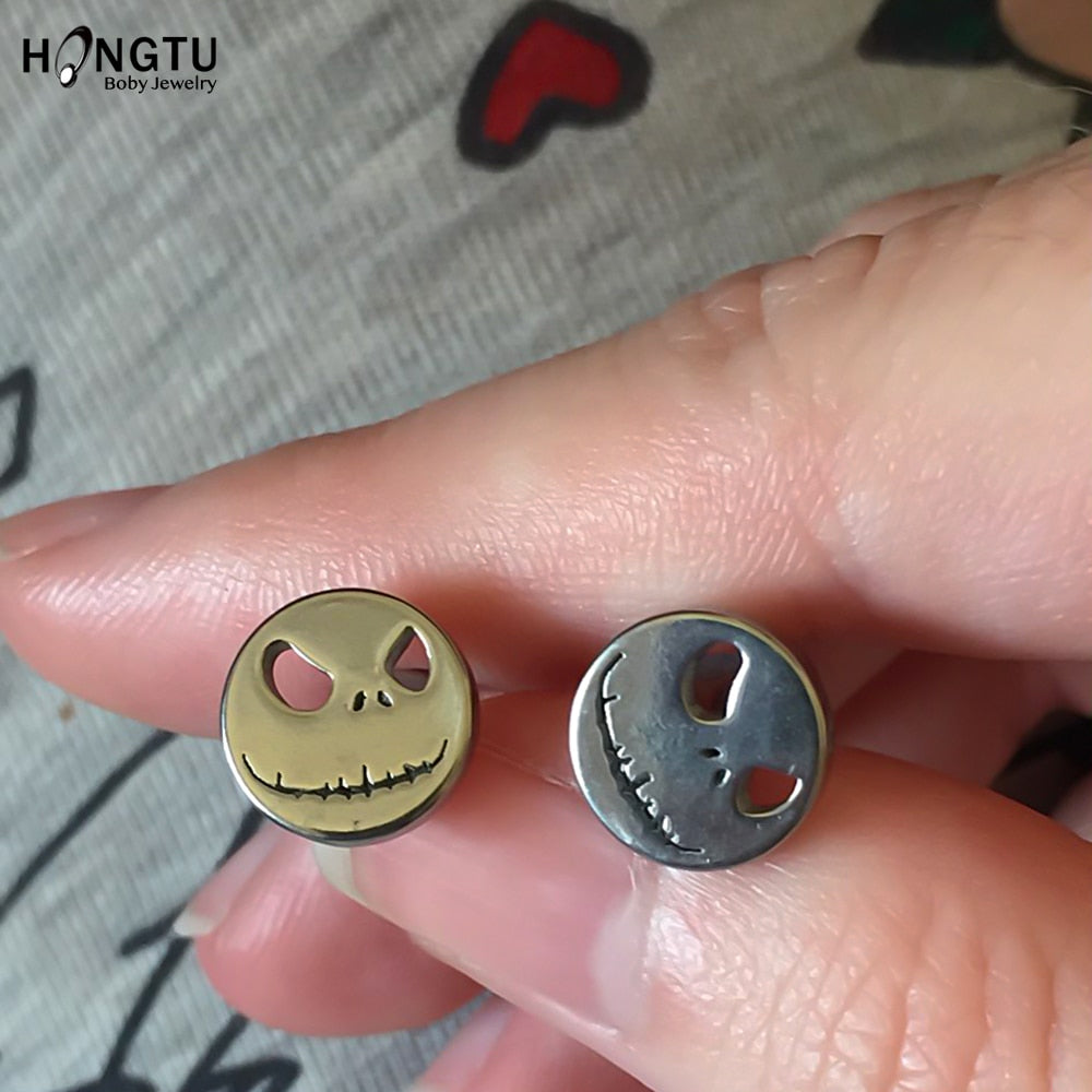 HONGTU 2Pcs Skull Ear Piercing Earring Stud Earrings Stainless Steel Ear Studs Small Earrings Female Punk 2020 Piercing Jewelry - Charlie Dolly