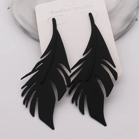 Black Leaf Pearl Crystal Long Earrings Jewelry
