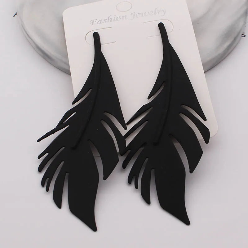 Boho Black Dangle Earrings for Women Long Hanging Earrings Leaf Pendants Pearl Crystal Geometric Earrings pendientes mujer