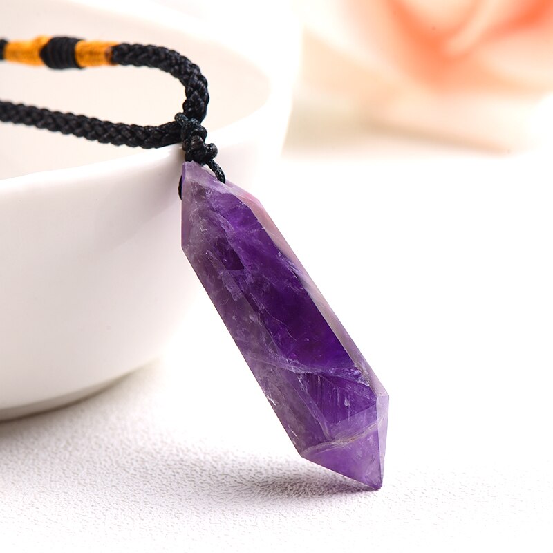 Natural Rainbow Fluorite Necklace Single Point Hexagonal Prism Pendant Striped Crystal Fluorite Necklace Health Energy Stone 1PC - Charlie Dolly