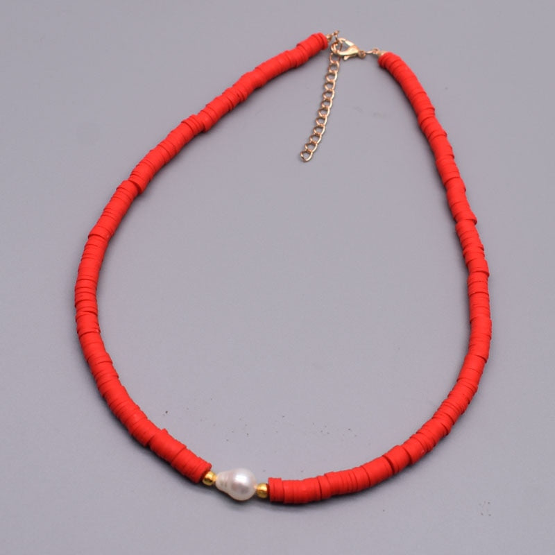New Colour Boho Natural Fresh Water Pearl Necklace Color Soft Polymer Clay Beads Choker Necklace Beach Femme Jewelry Gift - Charlie Dolly