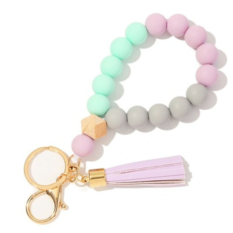 Silicone Keyring For Women Tassel Wood Beads Bracelet Keychain For Keys Multicolor Keychain Wholesale Accessories - Charlie Dolly