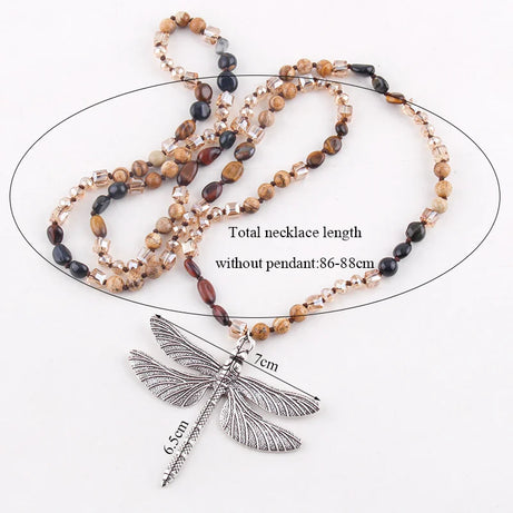 Dragonfly Knotted Stone Pendant Necklace Jewelry