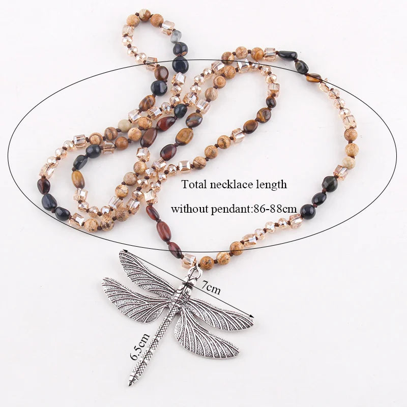 Dragonfly Knotted Stone Pendant Necklace Jewelry
