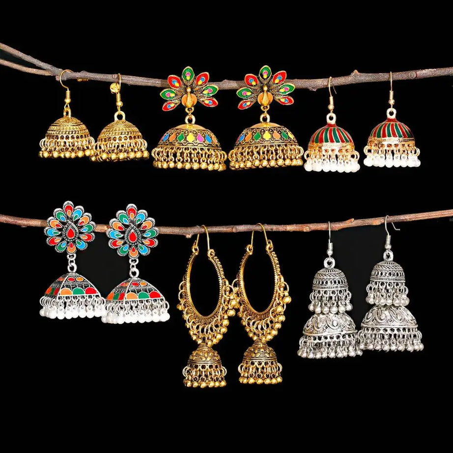 Pearl Bead Indian Jhumka Hanging Earrings Jewelry