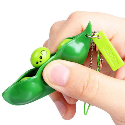 Creative Extrusion Pea Bean Soybean Edamame Stress Relieve Toy Keychain Cute Fun Key Chain Ring Gift Bag Charms Trinket