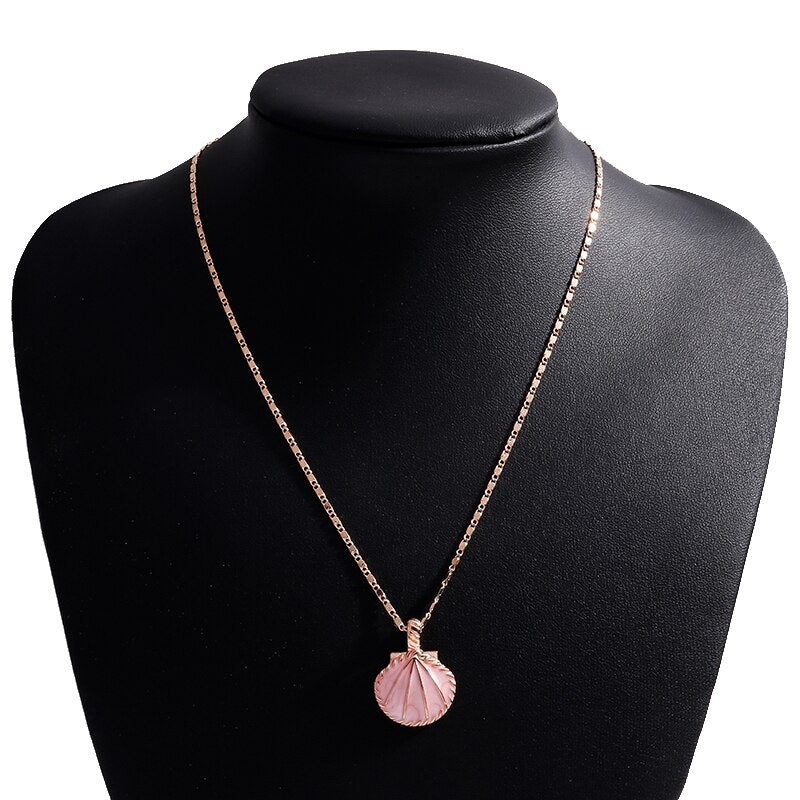 Novelty Pink Blue Enamel Fan Shell Pendants Necklaces Gold Color Chain Choker Necklace for Women Summer Beach Party Jewelry - Charlie Dolly