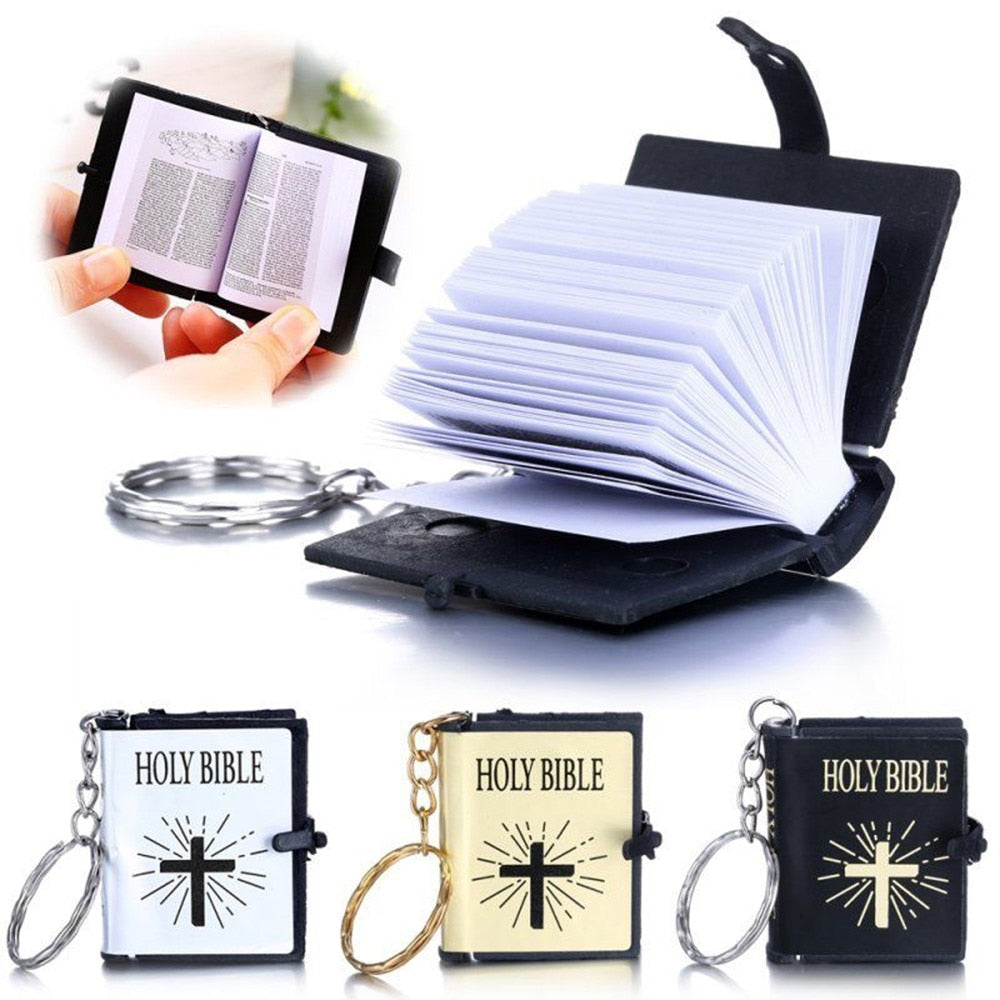 Mini Holy Bible Keychain Real Paper Can Read Religious Christian Cross Keyrings Holder Car Key Chains Fashion Gifts Jewelry - Charlie Dolly
