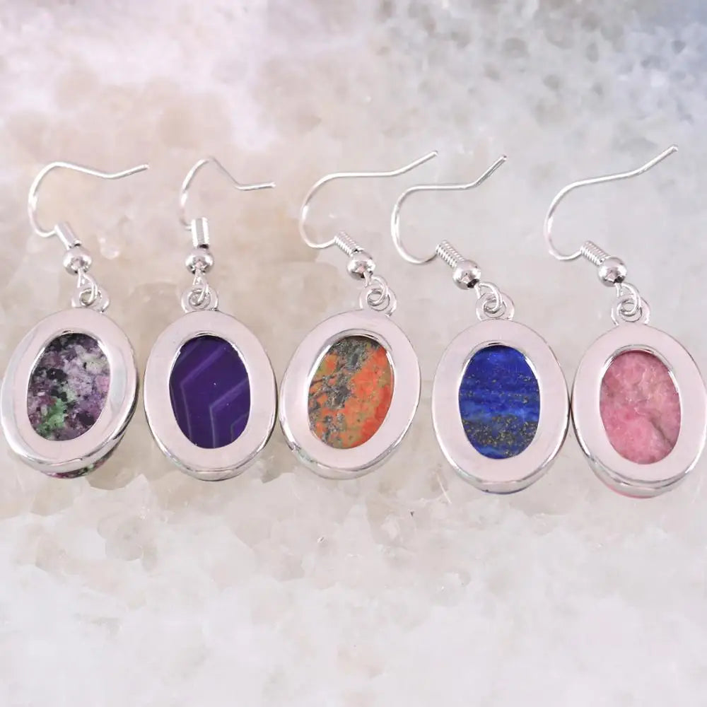 Natural Stone White Opal Howlite Dangle Earrings for Women Gem Blue Lapis Cabochon CAB Oval Beads Drop Earrings