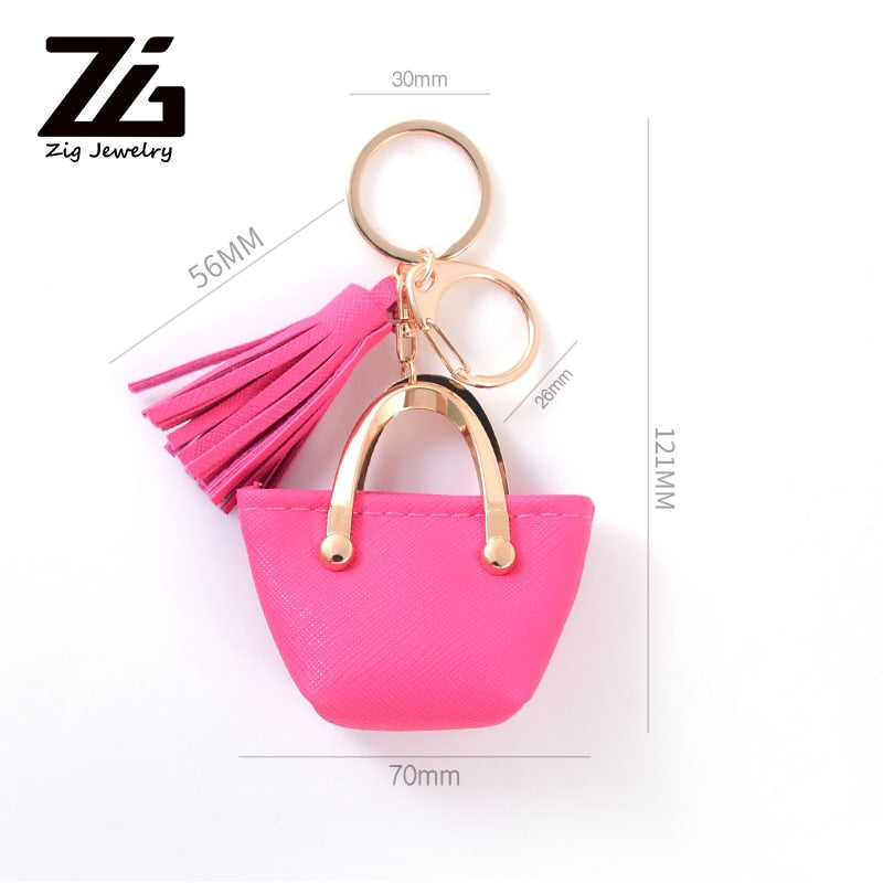 ZG Small Bag Keychain Mini Coin Purse Gray Pink Blue Red Decoration Key Chains PU Leather Bag Storage Pendant Fashion Jewelry - Charlie Dolly